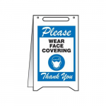 Fold-Ups Sign "Please Wear Face Covering Thank", Blue_noscript