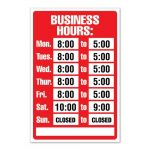 Sign, 8" x 12", "Static Cling, Business Hours"_noscript