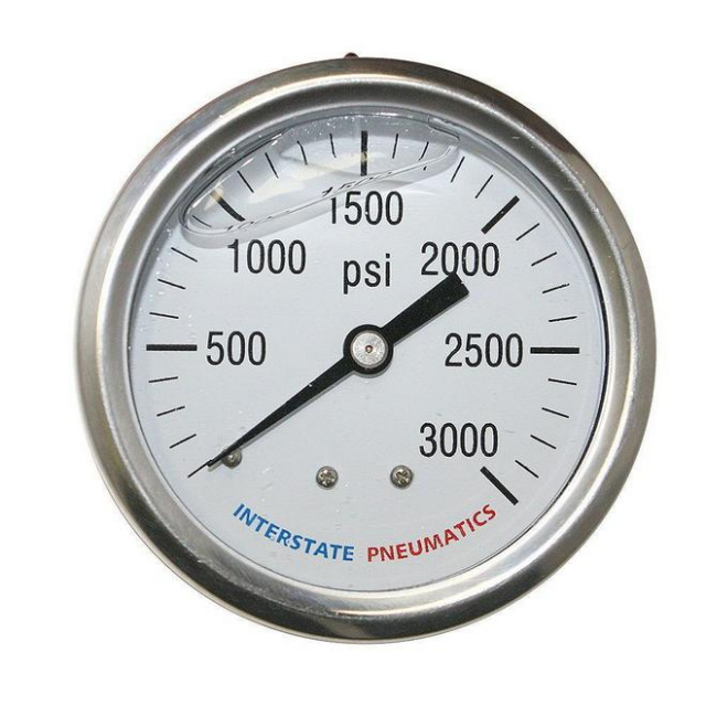 Interstate Pneumatics G71223000 Oil Filled Pressure Gage, 3000 psi